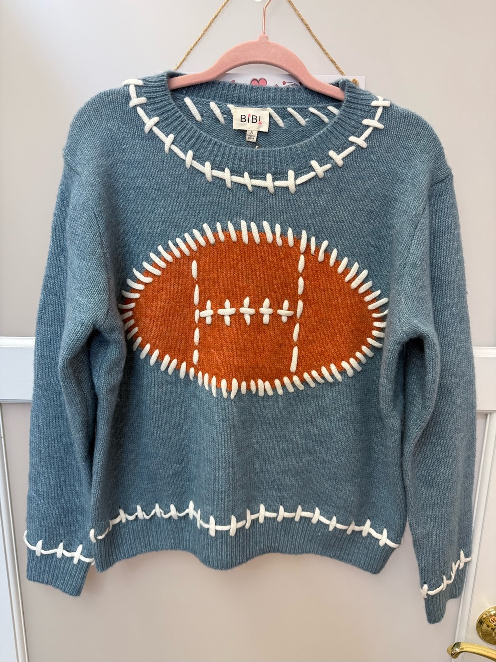 Dusty Blue Football Knit Sweater -BIBI - Picture 4 of 8